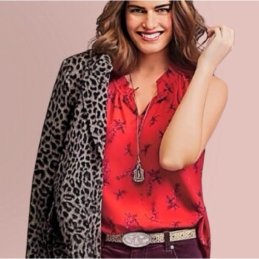 CAbi Sketchbook Floral Sleeveless Blouse in Red